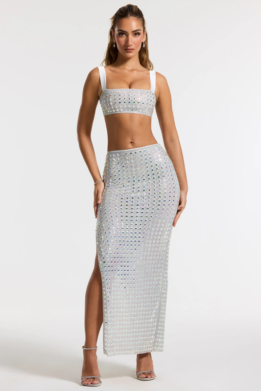 Embellished Mid Rise Gown Skirt in Silver - UK Size:18